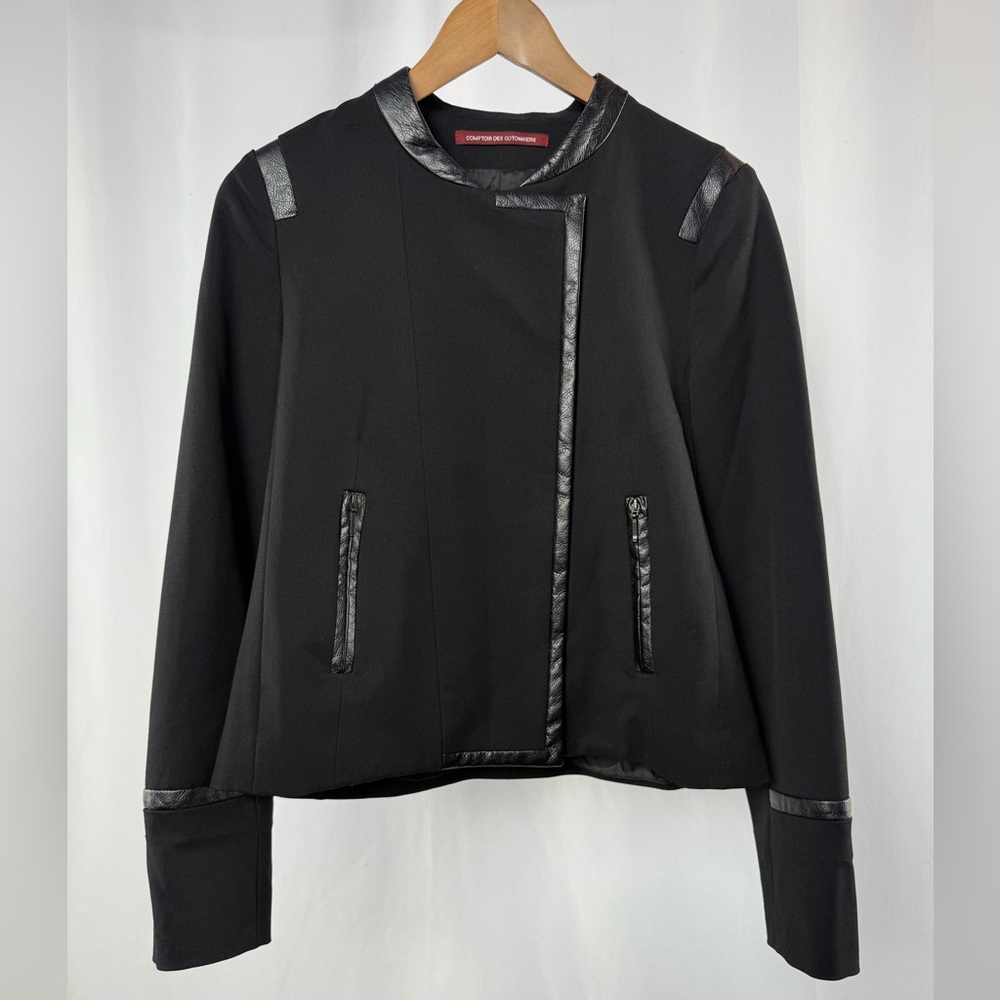 Comptoir Des Cotonniers Leather Trim Short Jacket in Black Size 2